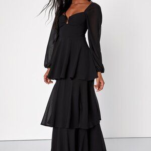 Lulus Tier To Enchant Black Long Sleeve Tiered Maxi Dress - Size S